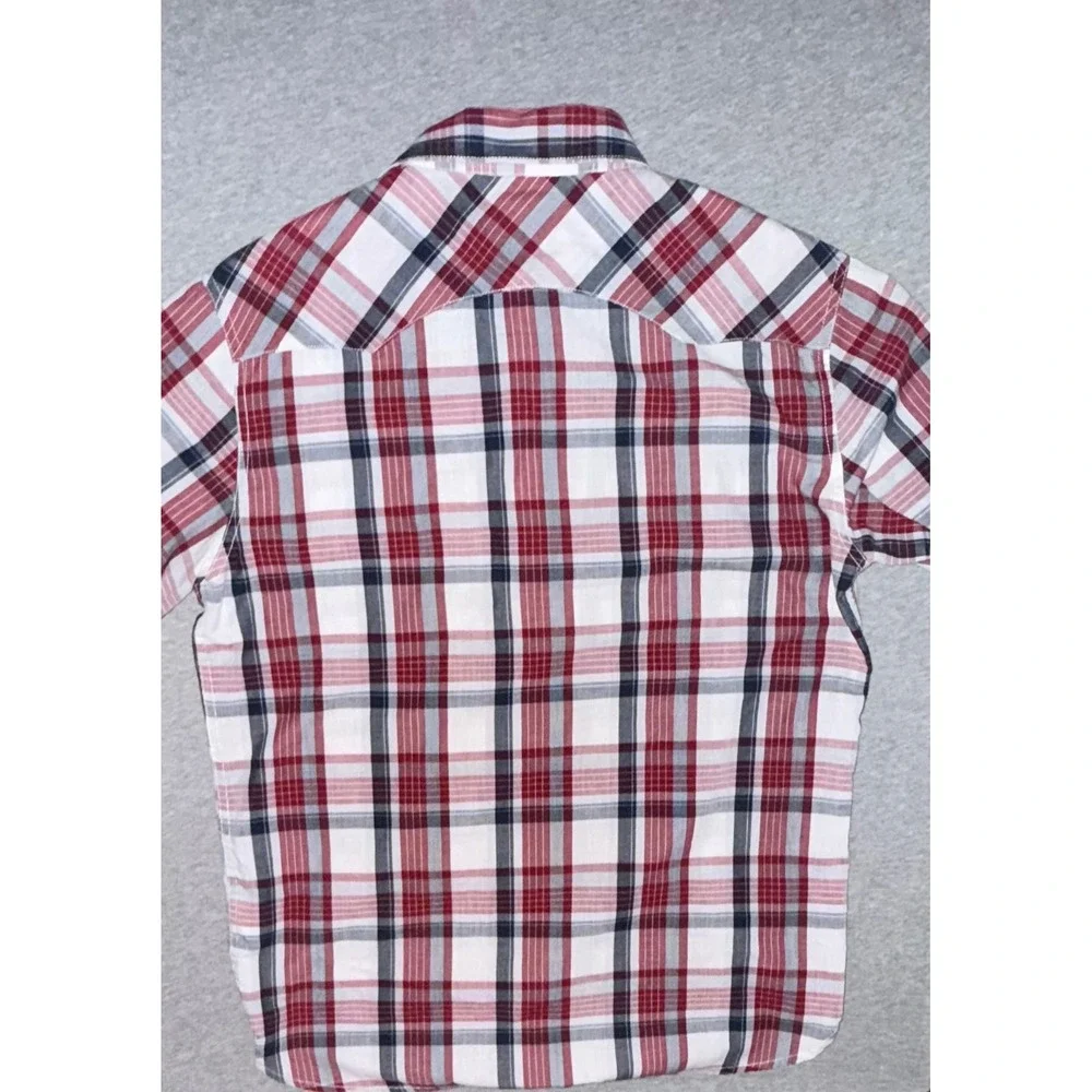 Levis Mens Modern Fit Red Plaid Pearl Snap Shirt Size Medium Cowboy Western